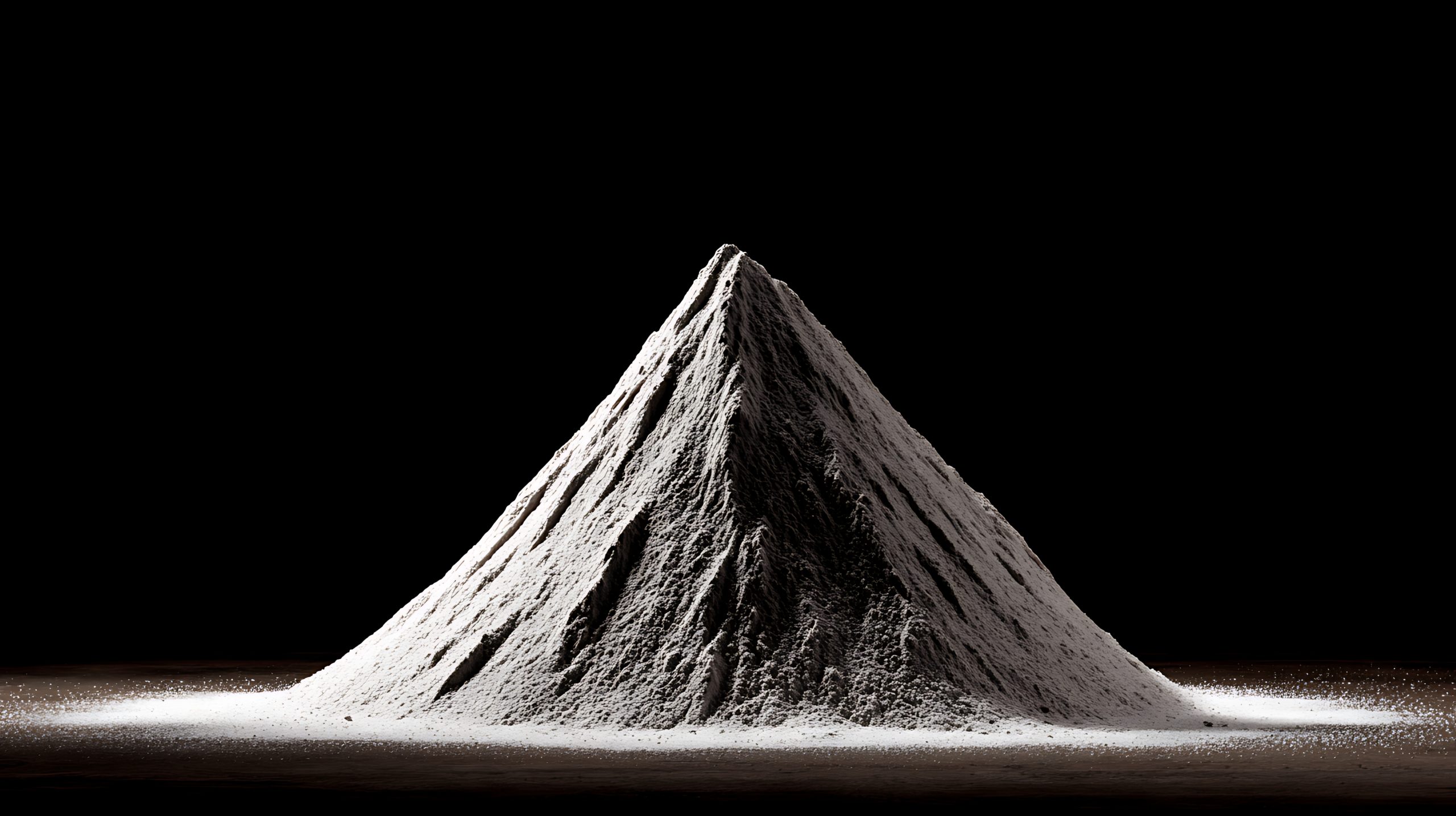 Dramatic Peak of White Powder Under Spotlight in Darkness